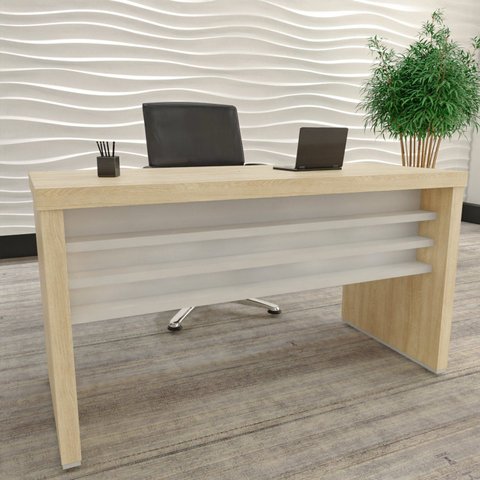 Escrivaninha Mesa Escritório Tamburato Robusta e Elegante 135,6cm Carvalho E Branco