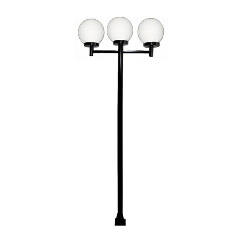 Poste Luminária Triplo Globo G Braço Reto Jardim Preto 200cm Ouro Minas L085OM