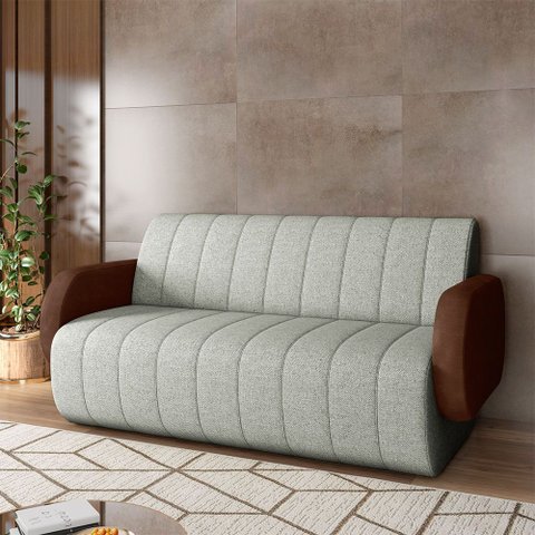 Sofá Decorativo Living Sala de Estar Bornéu 148cm Pés de Madeira Pu/linho Marrom/cinza G33 - Gran Be