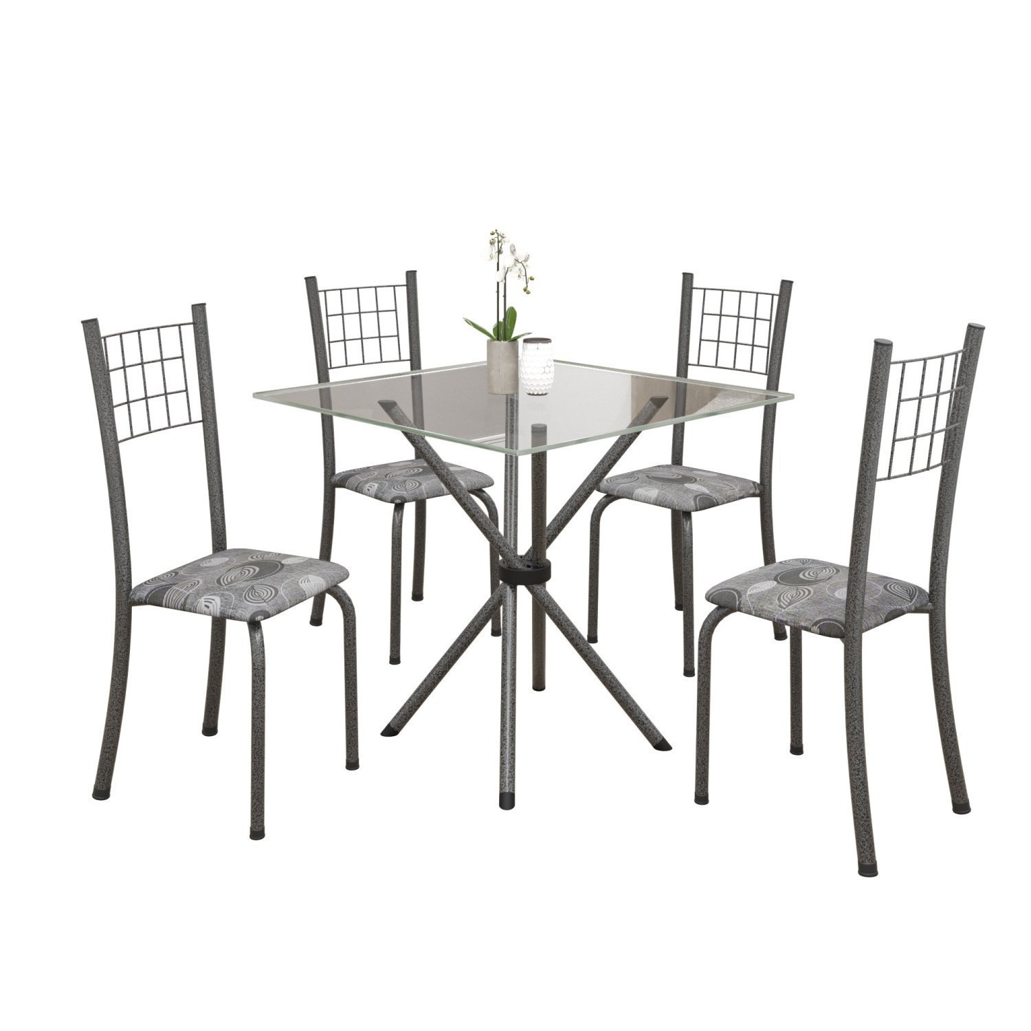 Conjunto de Mesa Tubular 70x70cm Tampo em Vidro com 4 Cadeiras Dany  - 2