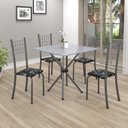 Ver imagem 1 de Conjunto de Mesa Tubular 70x70cm Tampo em Granito com 4 Cadeiras Dany Cinza/Preto Floral/Martelado Prata/Ocre
