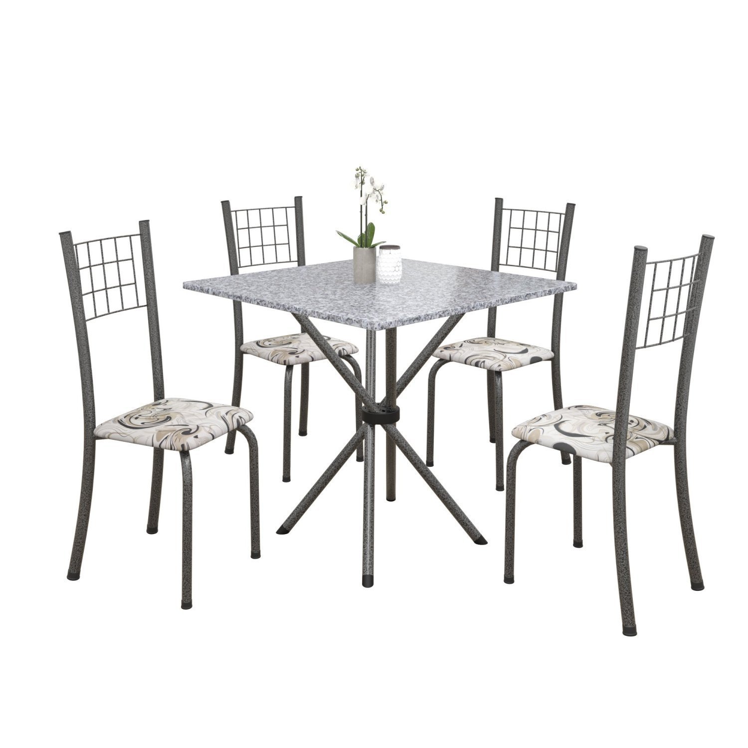 Conjunto de Mesa Tubular 70x70cm Tampo em Granito com 4 Cadeiras Dany  - 2