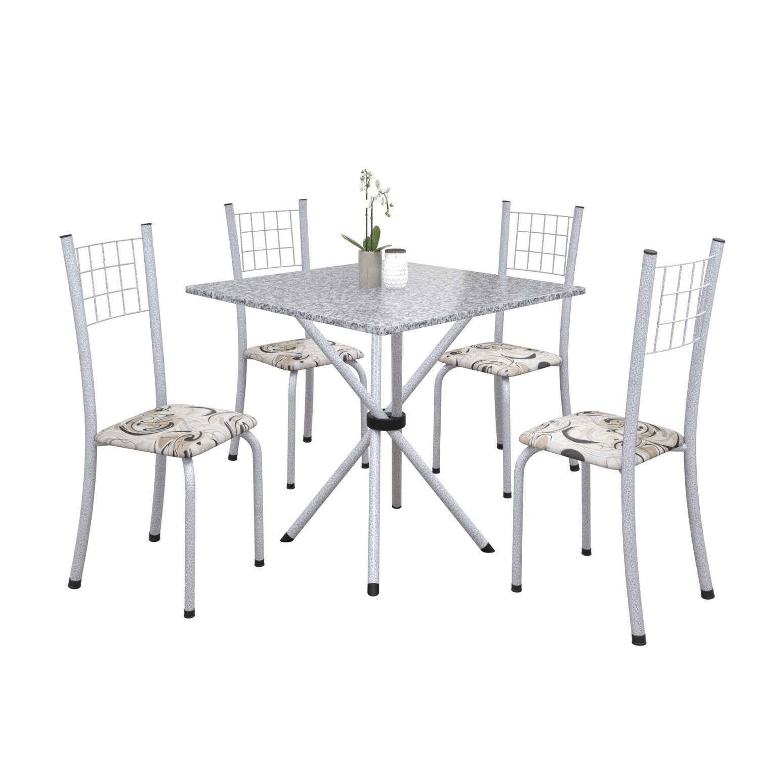 Conjunto de Mesa Tubular 70x70cm Tampo em Granito com 4 Cadeiras Dany  - 2
