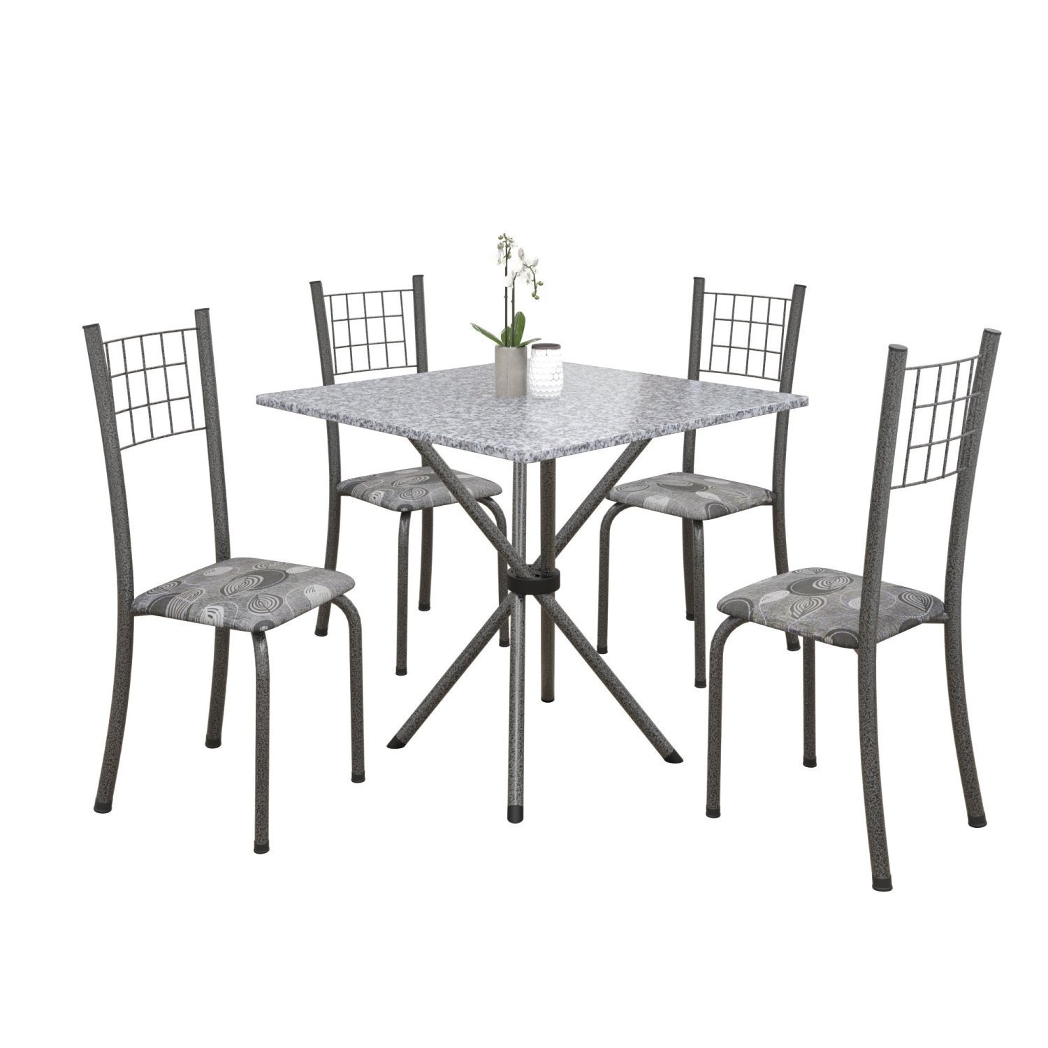 Conjunto de Mesa Tubular 70x70cm Tampo em Granito com 4 Cadeiras Dany  - 2