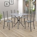 Ver imagem 1 de Conjunto de Mesa Tubular 70x70cm Tampo em Granito com 4 Cadeiras Dany Cinza/Paraopeba/Martelado Prata/Ocre
