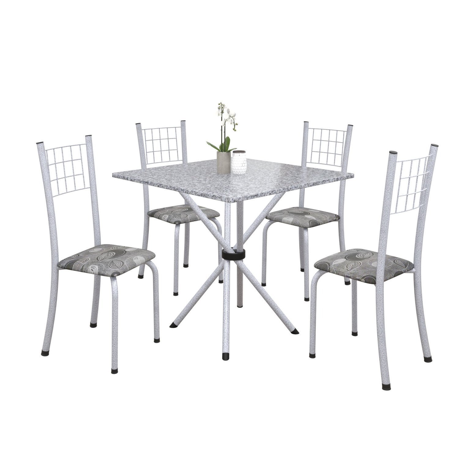 Conjunto de Mesa Tubular 70x70cm Tampo em Granito com 4 Cadeiras Dany  - 2