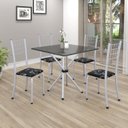 Ver imagem 1 de Conjunto de Mesa Tubular 70x70cm Tampo em Ardósia com 4 Cadeiras Dany Branco/Preto Floral/Martelado Perola/Indiano