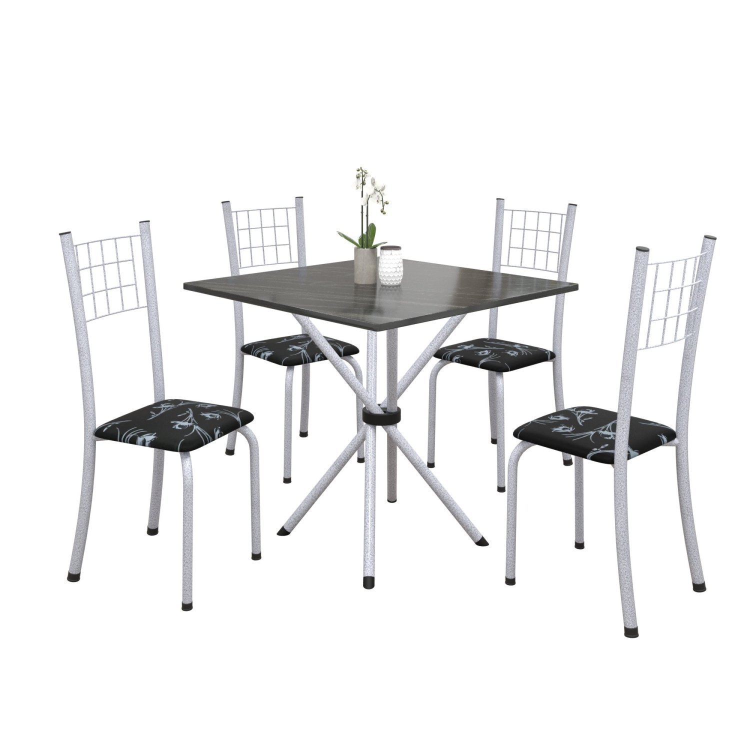 Conjunto de Mesa Tubular 70x70cm Tampo em Ardósia com 4 Cadeiras Dany  - 2