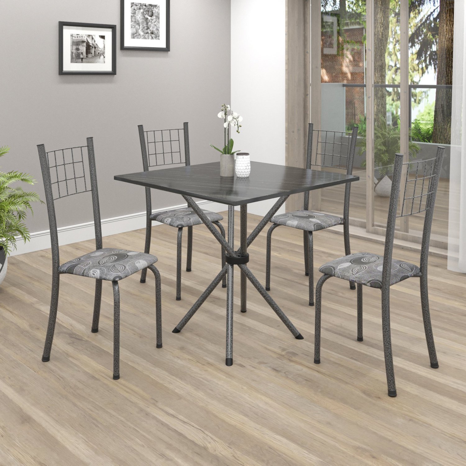 Conjunto de Mesa Tubular 70x70cm Tampo em Ardósia com 4 Cadeiras Dany  - 1