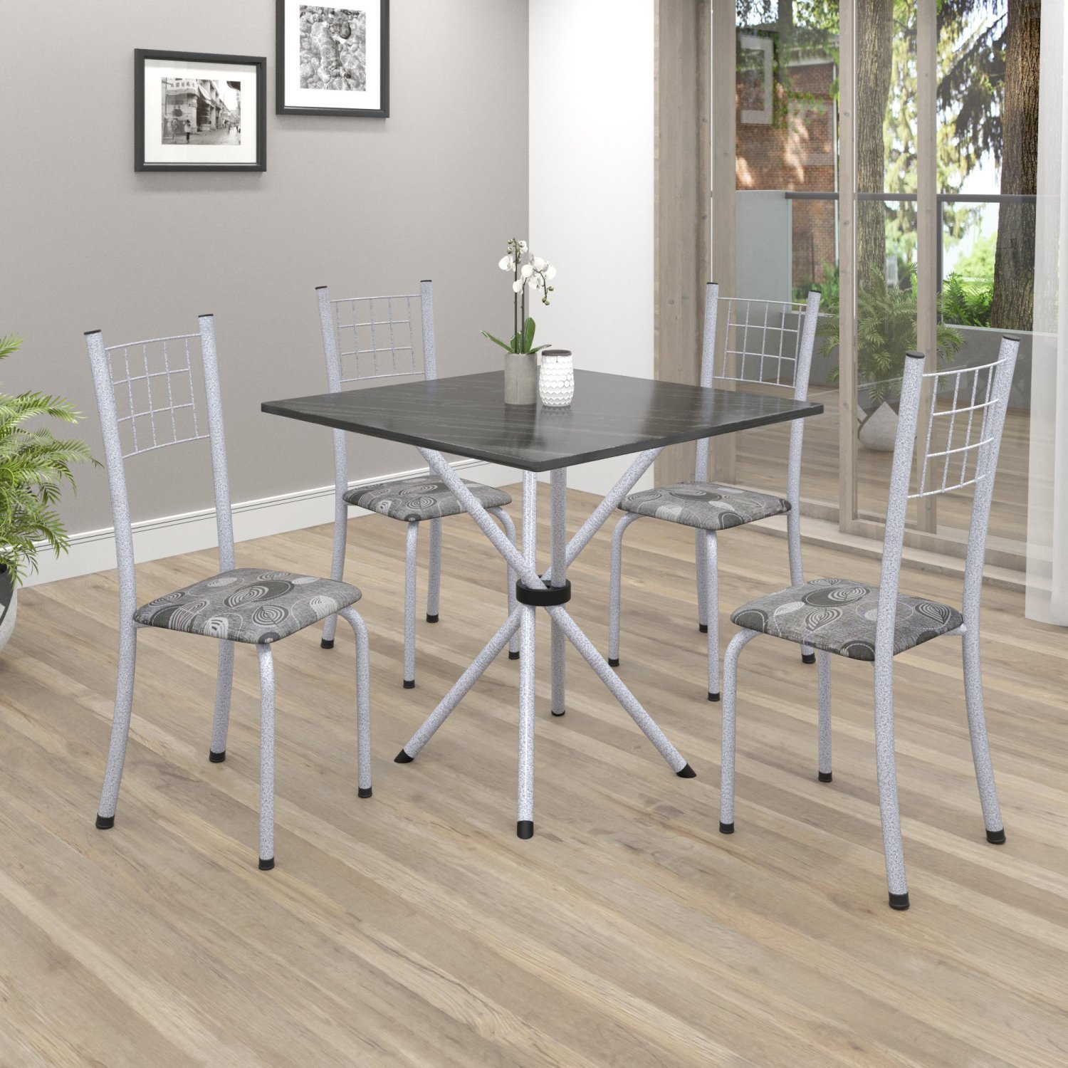 Conjunto de Mesa Tubular 70x70cm Tampo em Ardósia com 4 Cadeiras Dany  - 1