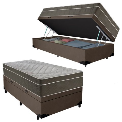 Cama Box Baú Suede Solteiro + Colchão Sereneprime Molas Ensacadas 88x188x69 Marrom
