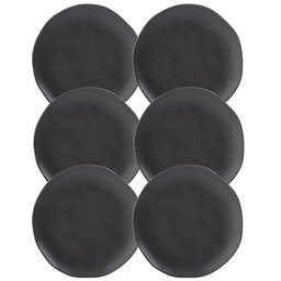 Jogo 6 Pratos Sobremesa 19cm Cerâmica Orgânico Preto Fosco P - 1