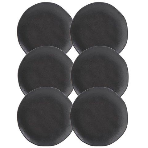 Jogo 6 Pratos Sobremesa 19cm Cerâmica Orgânico Preto Fosco P