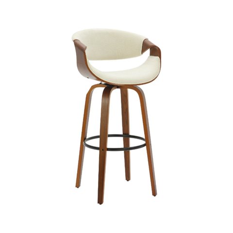 Banqueta Nicole Giratória Estofada com Encosto Tecido Madeira Espresso Móveis Branco/Nude