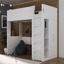 Ver imagem 1 de Cama Alta com Armário 4 Nichos 2 Portas 2 Prateleiras Branco