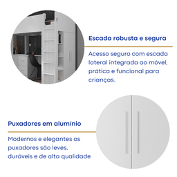 Cama com Armário 2 Portas e 4 Nichos 1 Mesa Escritório com 2 Gavetas - 5