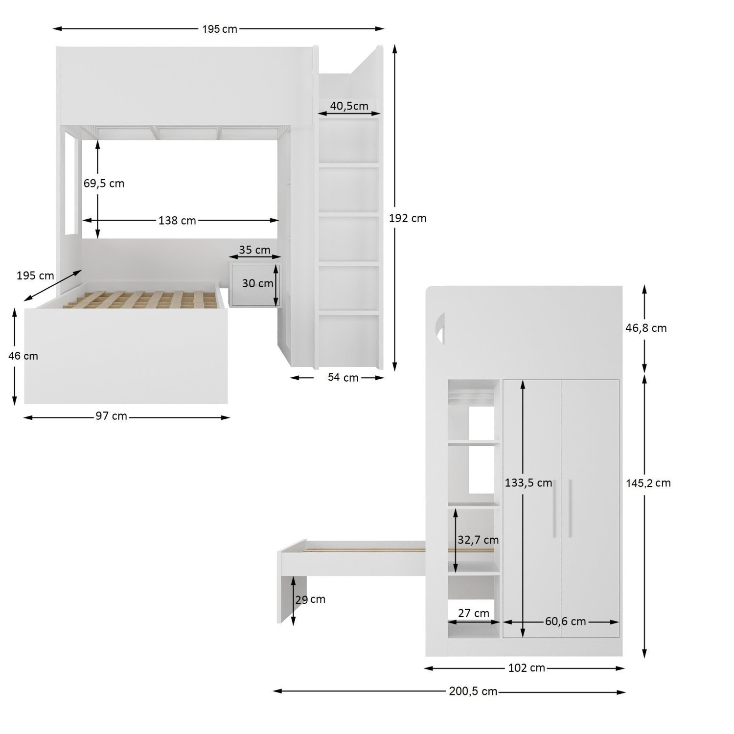 Beliche com Armário 2 Portas 4 Nichos 1 Mesa de Apoio 1 Gaveta 8299 Foscarini - 3