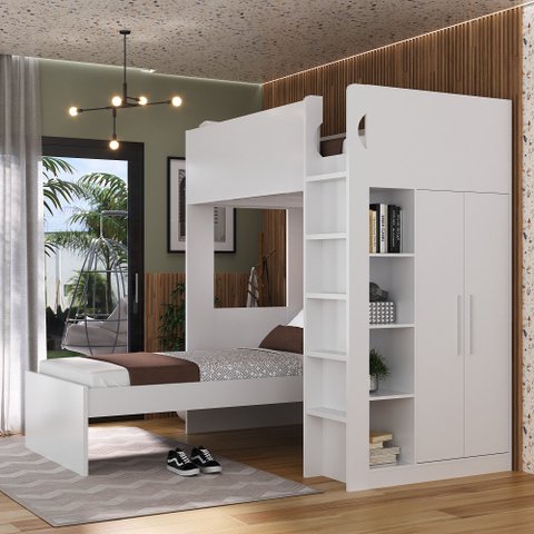 Beliche com Armário 2 Portas 4 Nichos 1 Mesa de Apoio 1 Gaveta 8299