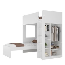 Beliche com Armário 2 Portas 4 Nichos 1 Mesa de Apoio 1 Gaveta 8299 Branco - 2 Beliche com Armário 2 Portas 4 Nichos 1 Mesa de Apoio 1 Gaveta 8299 Branco - 2