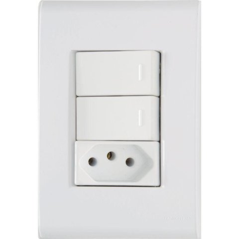 Conjunto 4x2 com 2 Interruptores Simples 10 a 250 V e 1 Tomada 2P+T 10 a 250 V Tramontina Liz Branco