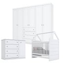 Ver imagem 1 de Quarto de Bebê Americano 6 Portas com Berço Montessoriano Branco Hp - Henn