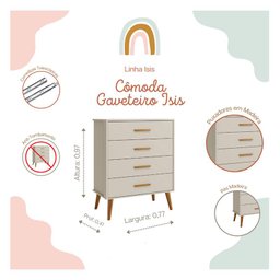 Cômoda Gaveteiro Infantil Isis Areia Acetinado - Reller - 2