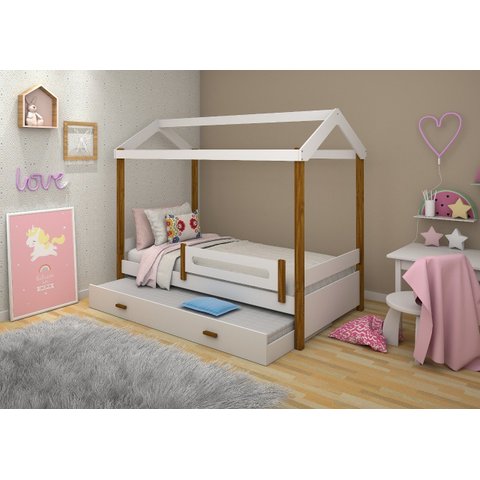 Cama Casa Eliz Branco/Mel Solteiro e Cama Auxiliar e 2 Colchões