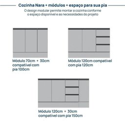 Cozinha Modulada 8 Peças 5 Aéreos 2 Balcões 1 Paneleiro Nara CabeCasa MadeiraMadeira - 15