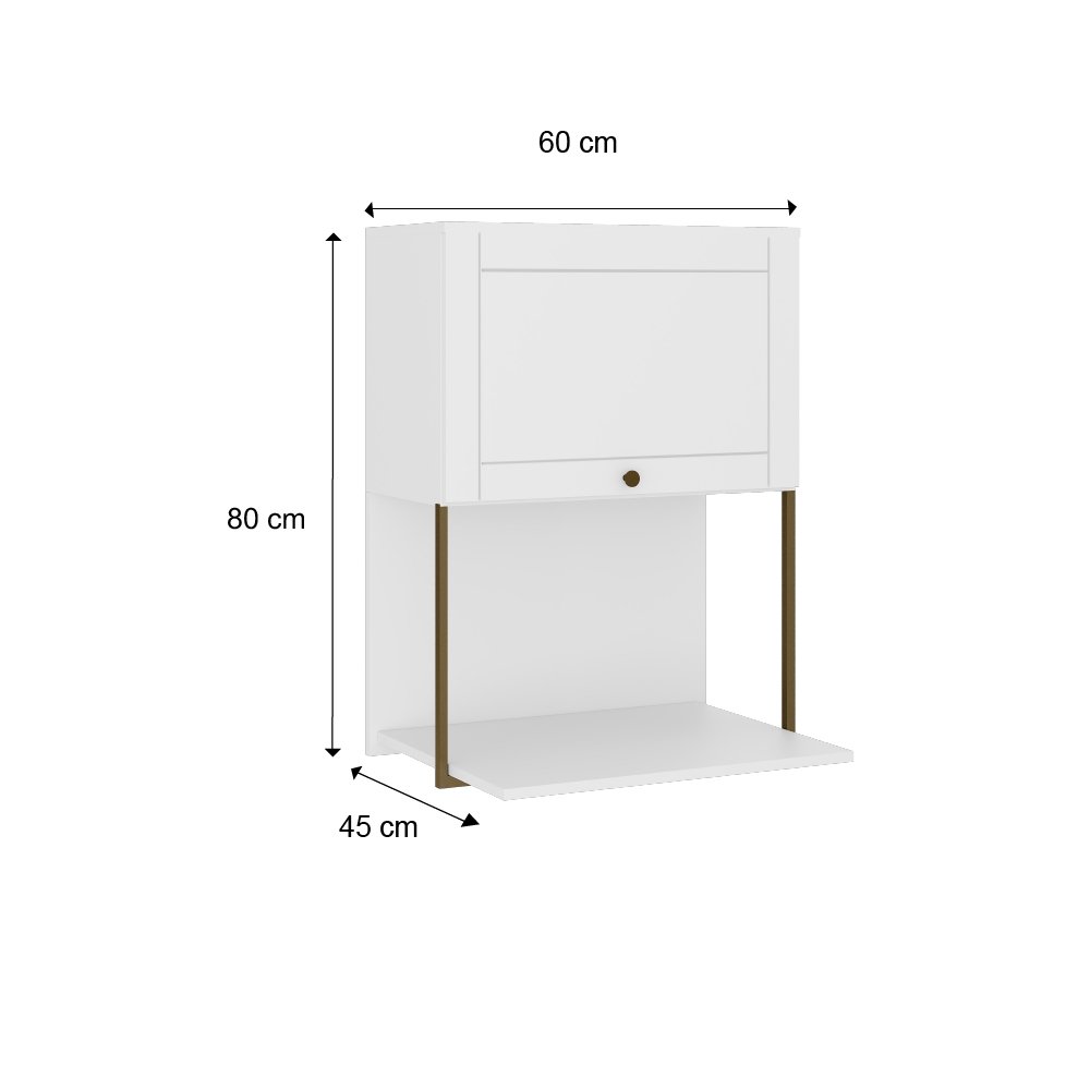 Armário Aéreo Milla 1 Porta Branco Tubo Ouro Velho Carraro - 2