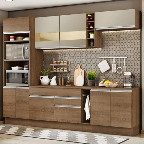 Armário de Cozinha Completa 290cm Rustic/Crema Vicenza Madesa 11