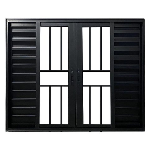 Janela Veneziana 6 Folhas com Grade Alumínio Preto Linha 25:100 x 150