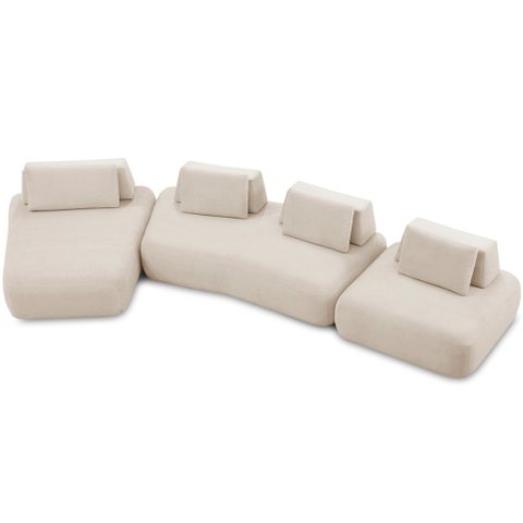 Sofá 6 Lugares com Chaise para Sala de Estar Living 435cm Shape T03 Veludo Bege - Lyam Decor
