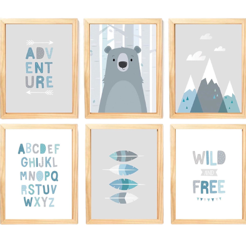 Quadro Infantil Urso 6 un A4 vidro e pendurador