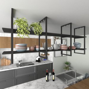 Prateleira Industrial Suspensa para Cozinha - MDF e Nicho Decorativo