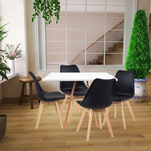 Jogo Jantar Mesa Eiffel 80cm Mdf Tx 04 Cadeira Leda Saarinen