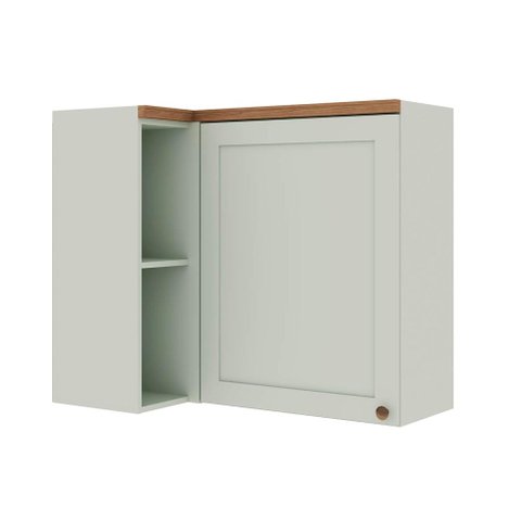 Armário Aéreo de Canto 93cm para Cozinha Modulada Nichos Mdf Cor:mint com Ébano