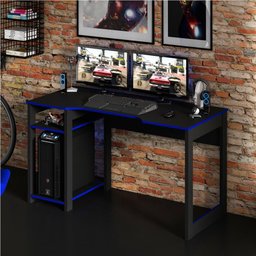 Mesa Escrivaninha Gamer com 2 Nichos - Preto/Azul - 1