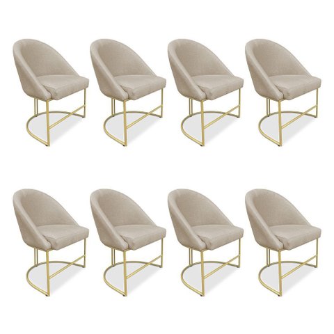 Kit 08 Cadeiras Poltrona de Jantar Bela Veludo Base Metálica Industrial Dourado - Pallazio
