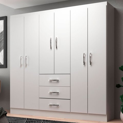 Guarda-Roupa Casal Sevilha 6 Portas 3 Gavetas Branco - Evidencia Móveis