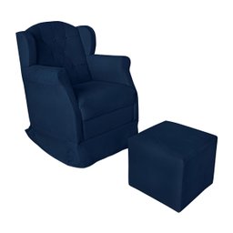 Poltrona Amamentação Cadeira Reforçada Balanço Puff Suede:azul Marinho - 2