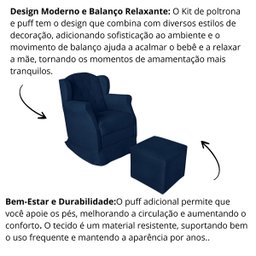 Poltrona Amamentação Cadeira Reforçada Balanço Puff Suede:azul Marinho - 5