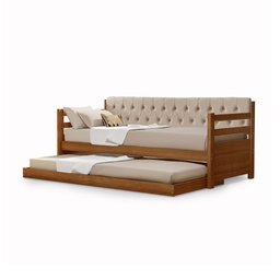 Bicama Solteiro Verona Castanho Estofado Capitonê Veludo Bege com Cama Auxiliar - 1