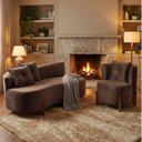 Ver imagem 1 de Conjunto 01 Poltrona + Sofá Curvo Orgânico Veludo Marrom - Montanaris Decor