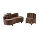 Ver imagem 2 de Conjunto 01 Poltrona + Sofá Curvo Orgânico Veludo Marrom - Montanaris Decor