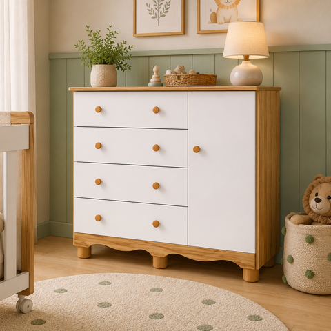 Cômoda Infantil Peroba Júnior em 100% MDF Branco com Amêndoa