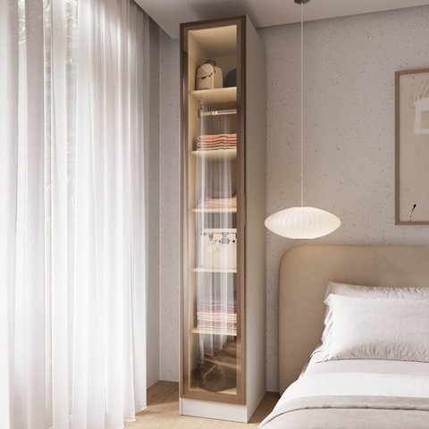 Guarda Roupa Modulado 100% MDF 1 Porta Reflecta Orion CabeCasa MadeiraOriginals Bege