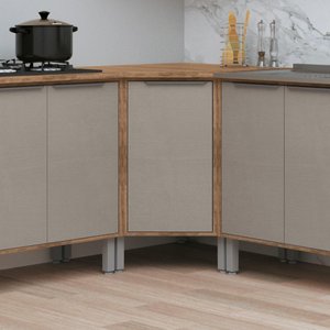 Balcão De Canto Armário Baixo Oblíquo 1 Porta 1 Prateleira Cozinha Multiuso Marrom Madeira Cinza