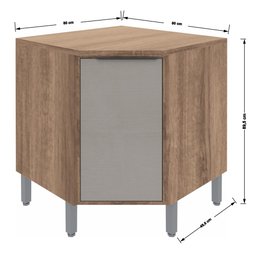 Balcão De Canto Armário Baixo Oblíquo 1 Porta 1 Prateleira Cozinha Multiuso Marrom Madeira Cinza - 3