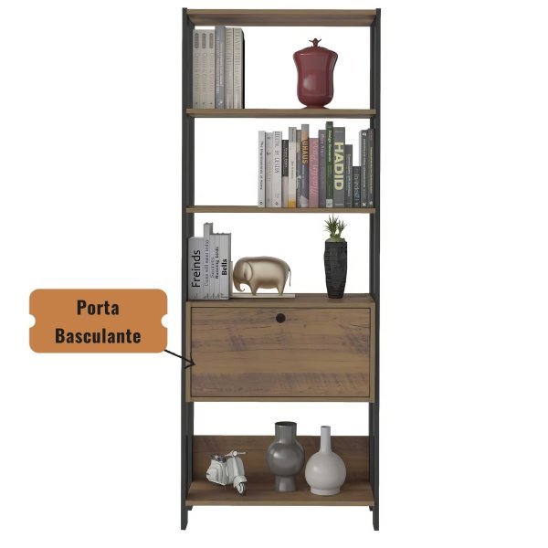 Conjunto 2 Estantes Match Porta Basculante Compacta Home Office Pinho/preto Artely Móveis - 3