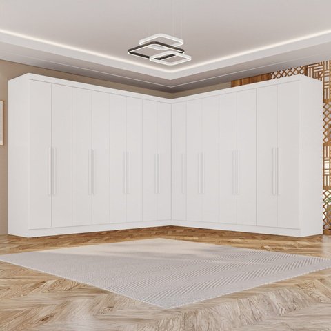 Guarda-Roupa de Canto Modulado 15 Portas 6 Gavetas Inglaterra Branco